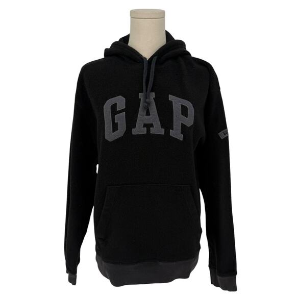 Vintage Y2K GAP Logo Fleece Hoodie Sweatshirt Black Women's Medium Casual - Picture 1 of 8